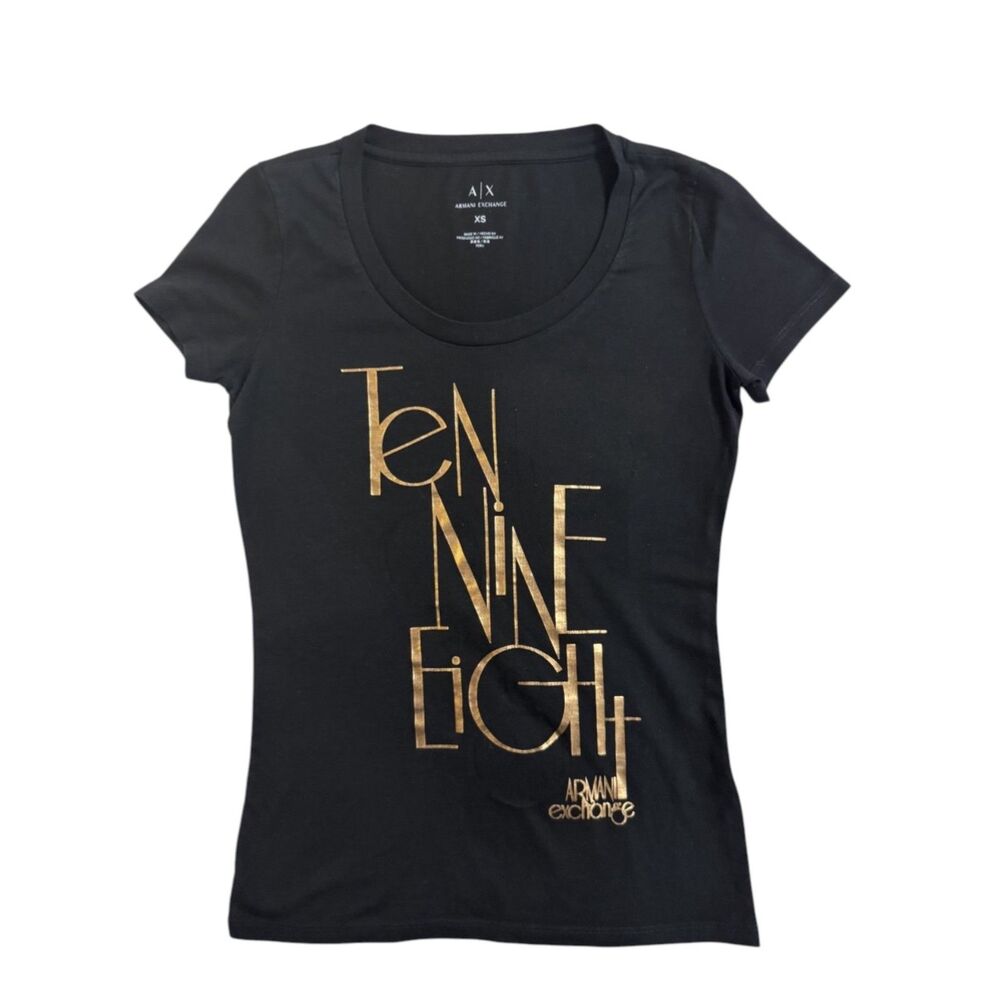 Armani‎ Exchange Metallic Gold Invisible "10" Imprint Graphic Tee- women's XS